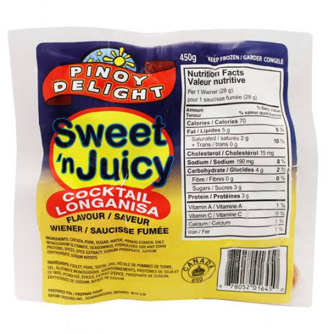 Pinoy Delight Sweet n Juicy Hotdog Longanisa Cocktail 450g